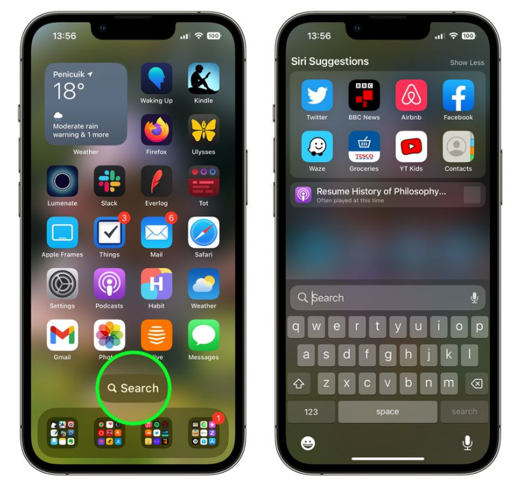 洛川苹果手机维修分享升级到 iOS 16 后，如何删除主屏幕上的搜索按钮 