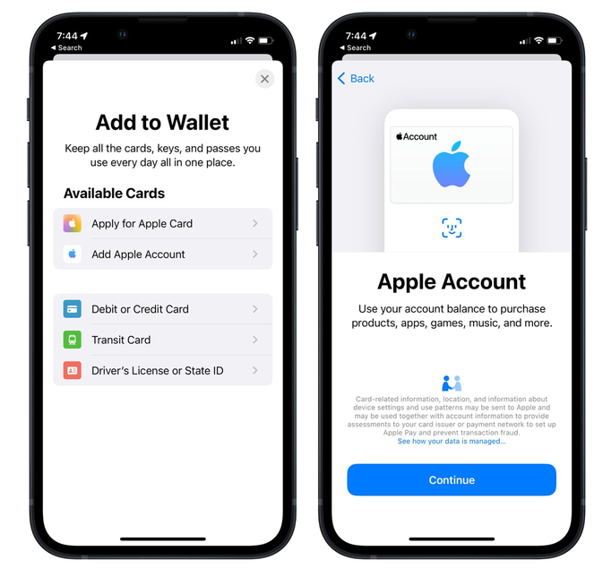 洛川苹果手机维修分享iOS 15.5钱包App如何添加 Apple 账户 